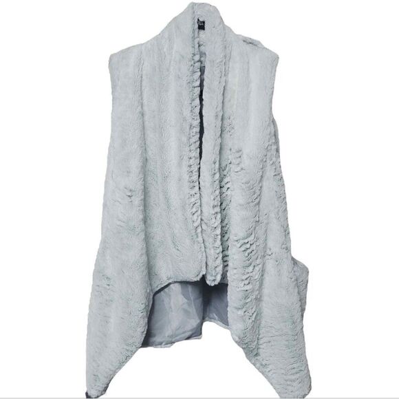 JOLT faux fur open front waterfall cardigan silver gray med - Picture 6 of 10